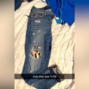 Just blue skinny jeans with leopard patches